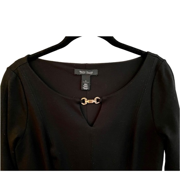 WHITE HOUSE|BLACK MARKET, BLACK FITTED, MINI DRESS. 3/4 SLEEVE. SIZE S - Picture 2 of 7
